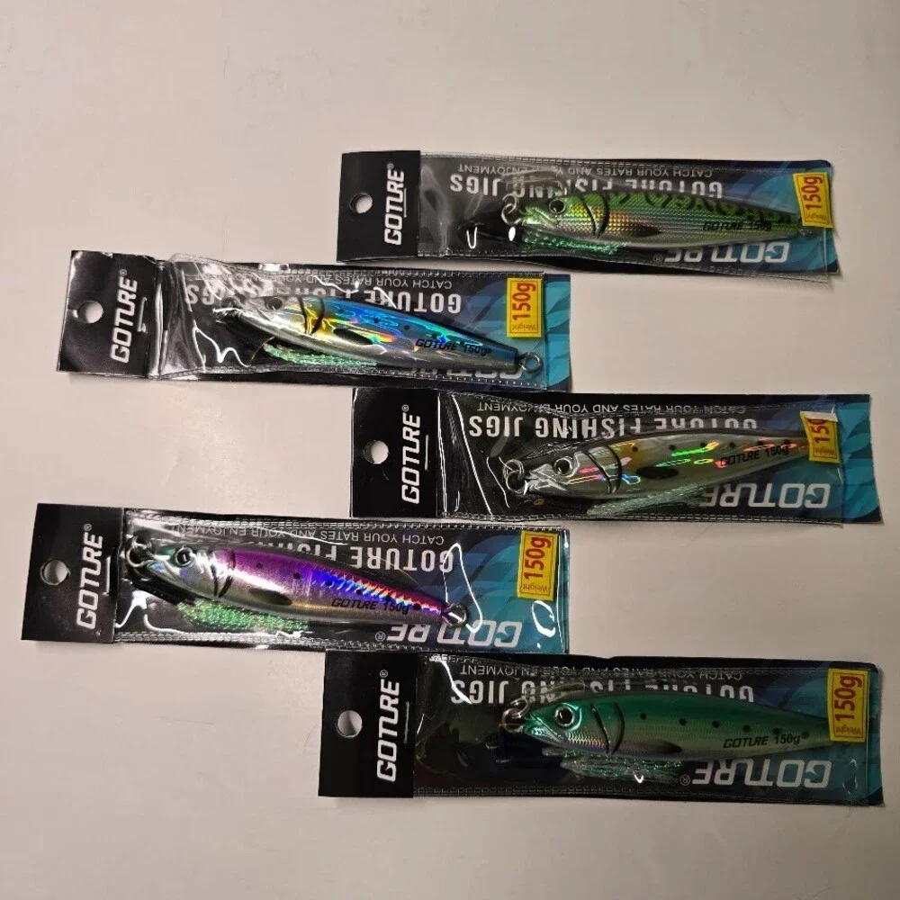 Goture Fishing Jigs Saltwater 150g Vertical Jigging Lures w/ Double Assist Hooks